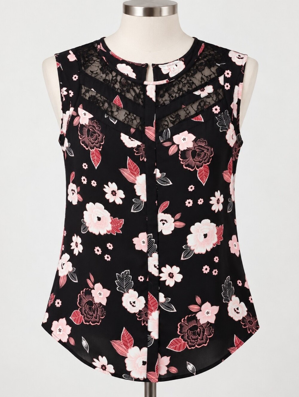 Candie’s Black Pink Floral Lace Blouse S